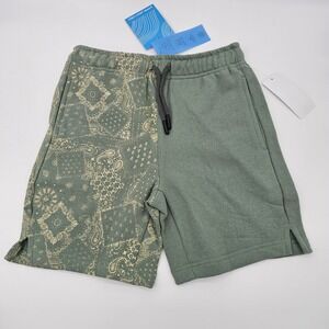Sovereign Code Boys Fleece Shorts Paisley Bandana Split Print Green S 7/8
